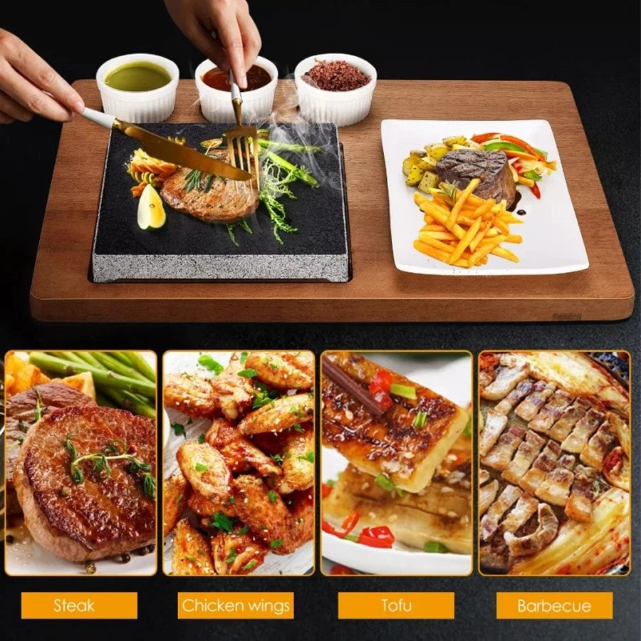Black Rock Grill Steak Stone Set Hot Stone Cooking Steak Stone W/Ceramic Dishes