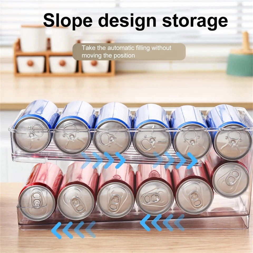 2-Layer Rolling Can Dispenser Plastic Fridge Beer Tin Holder Organiser Soda Rack