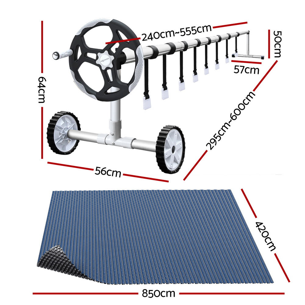 Aqua Buddy Pool Cover 600 Micron 8.5x4.2m w/ Roller 5.55m Swimming Pools Black Solar Blanket