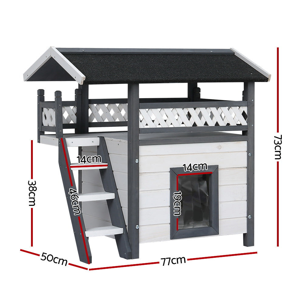 i.Pet Outdoor Cat House Shelter 77cm x 50cm x 73cm Rabbit Hutch Wooden Condo Small Outdoor Cat House
