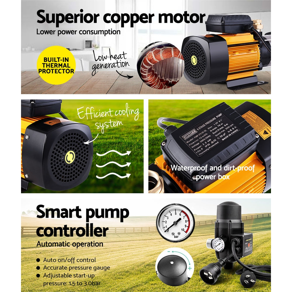 Giantz Garden Water Pump High Pressure 2000W Max. 5-Stage Tank Irrigation Black