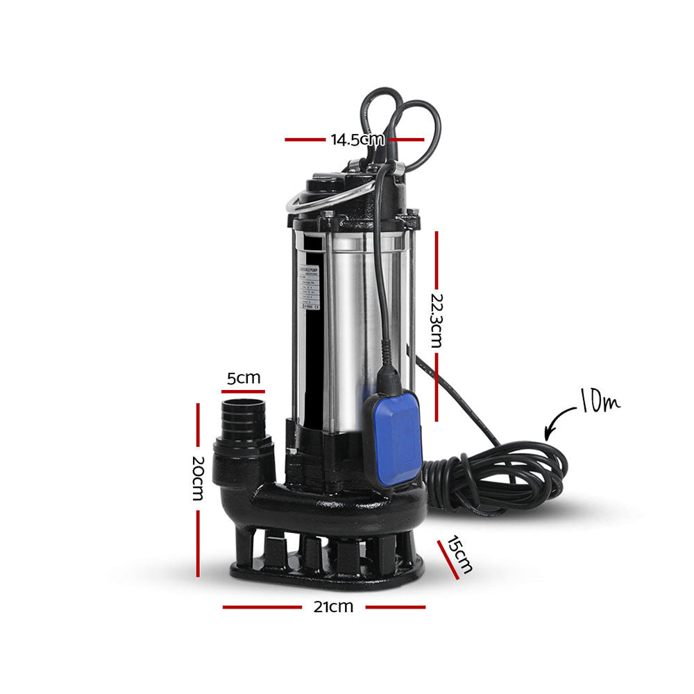 Giantz 1800W Max. Submersible Dirty Water Pump Bore Tank Well Steel Automatic