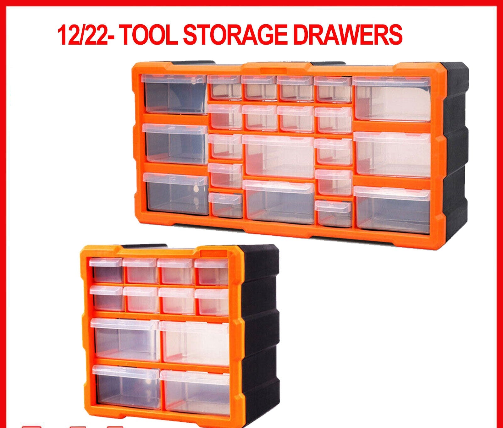 Parts Organizer Drawers Cabinet Box Tool Storage Bin Chest Plastic with Dividers