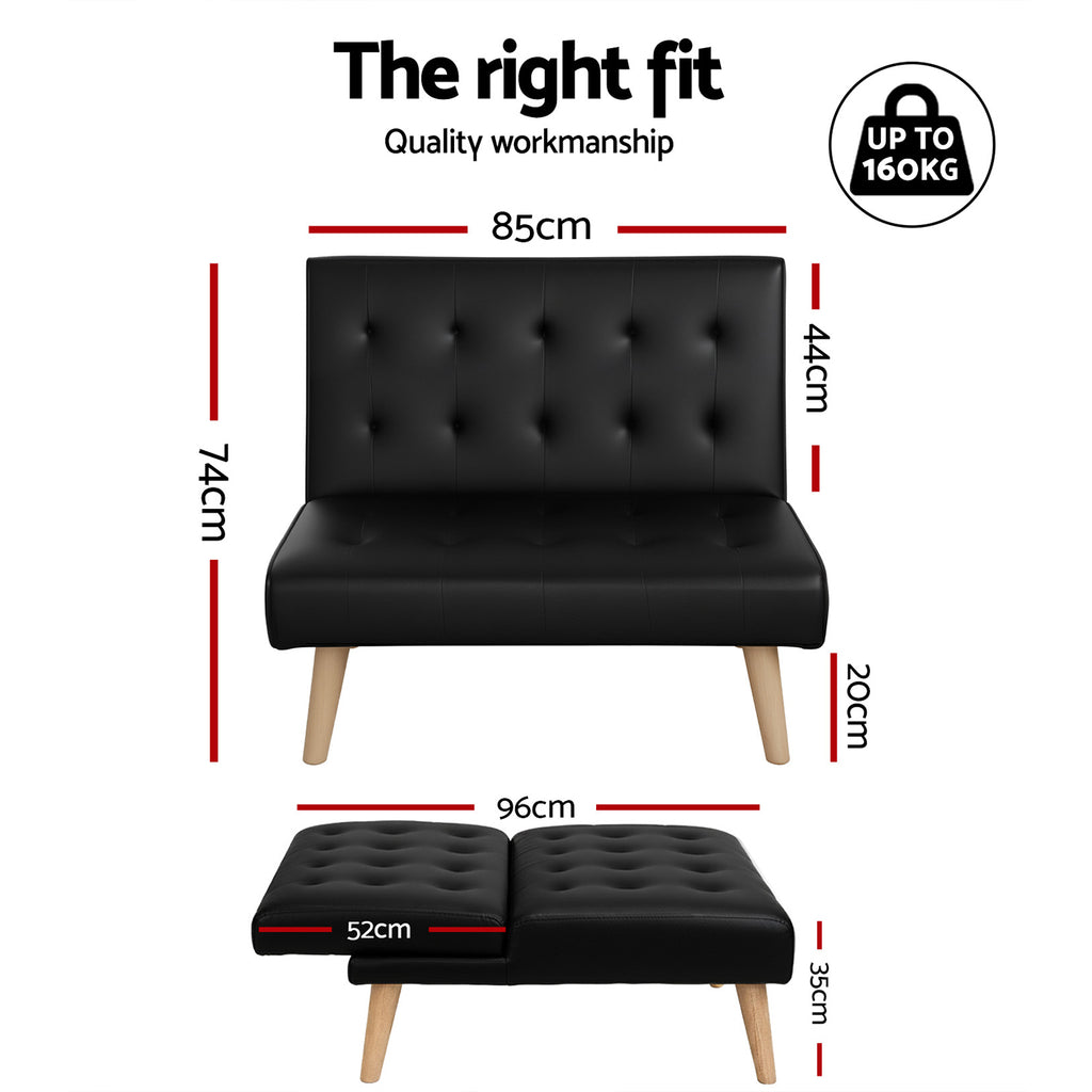 Artiss Sofa Bed Couch 1 Seater Lounge Fabric Black