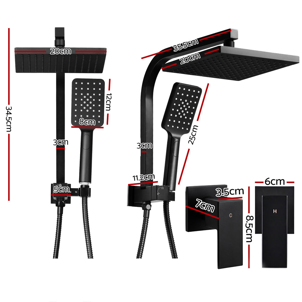 Cefito 8'' Rain Shower Head Set Handheld Square High Pressure Twins Tap Black