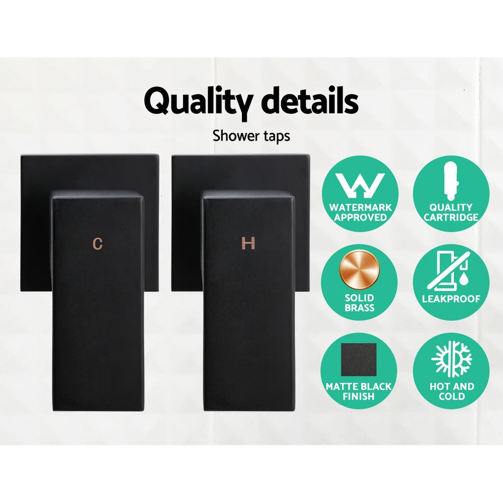 Cefito 8'' Rain Shower Head Set Handheld Square High Pressure Twins Tap Black