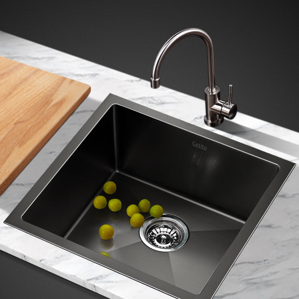Cefito Kitchen Sink 51X45CM Stainless Steel Basin Single Bowl Black