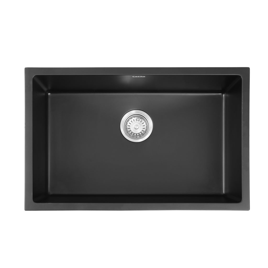 Cefito Kitchen Sink 70x45cm Granite Stone Sink Single Bowl Black