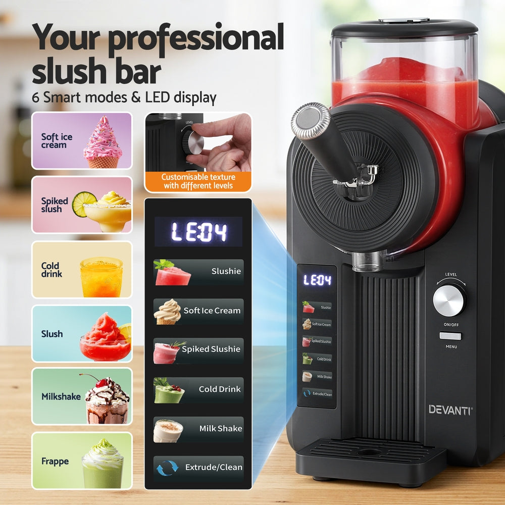 Devanti 2L Slushie Machine Ice Cream Maker Frozen Smoothies Milkshakes Black