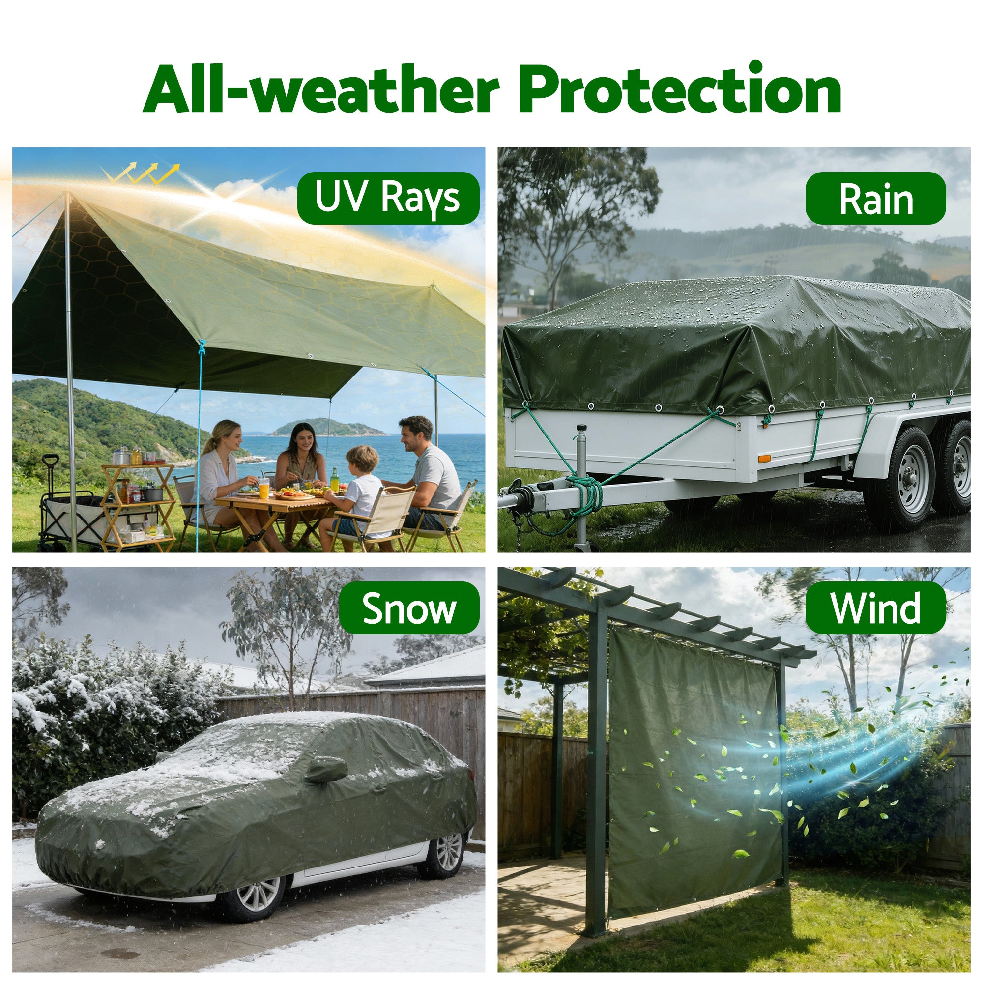 Instahut 3x4m Tarp Tarpaulin 600GSM Camping Canvas Heavy Duty Water Resistant