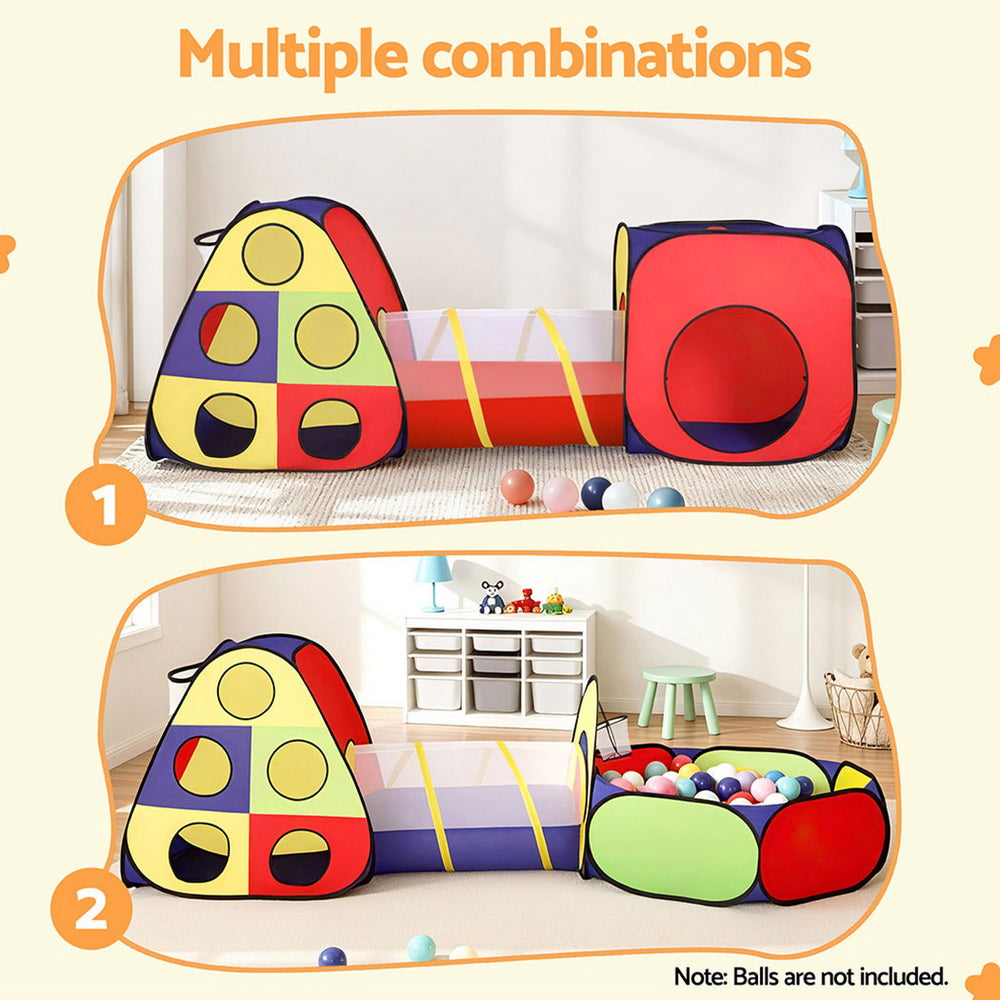 Keezi Kids Play Tent Pop Up Teepee Playhouse Ball Pit Crawl Tunnel Basketball Hoop