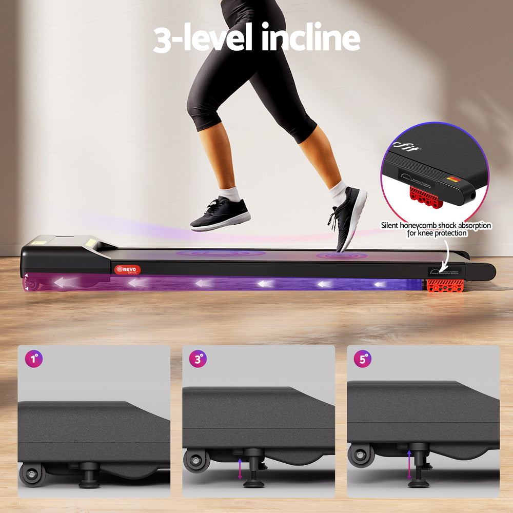 Everfit Treadmill Electric Walking Pad Incline Under Desk Home Gym 380mm Black