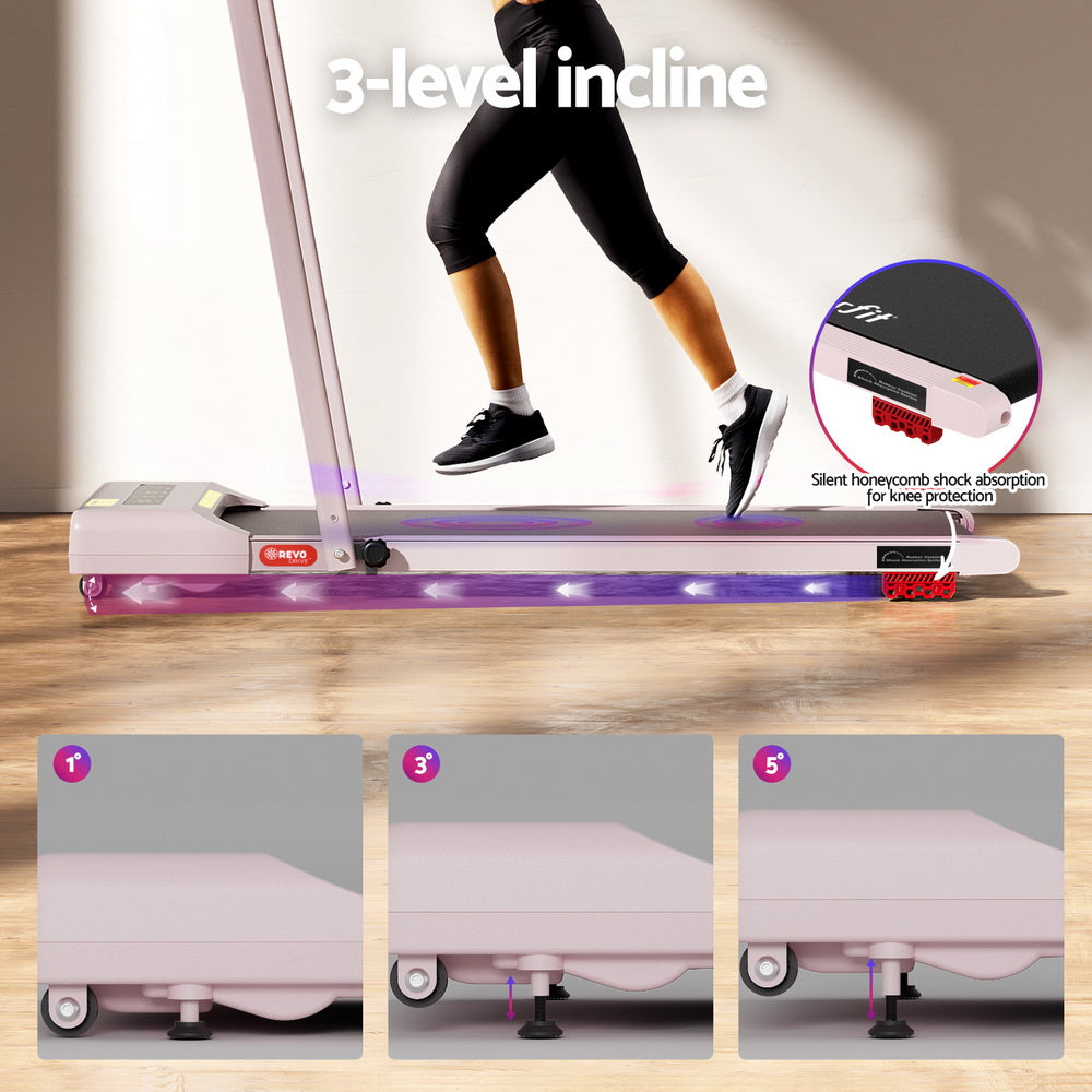 Everfit Treadmill Electric Walking Pad Incline Under Desk 380mm Pink