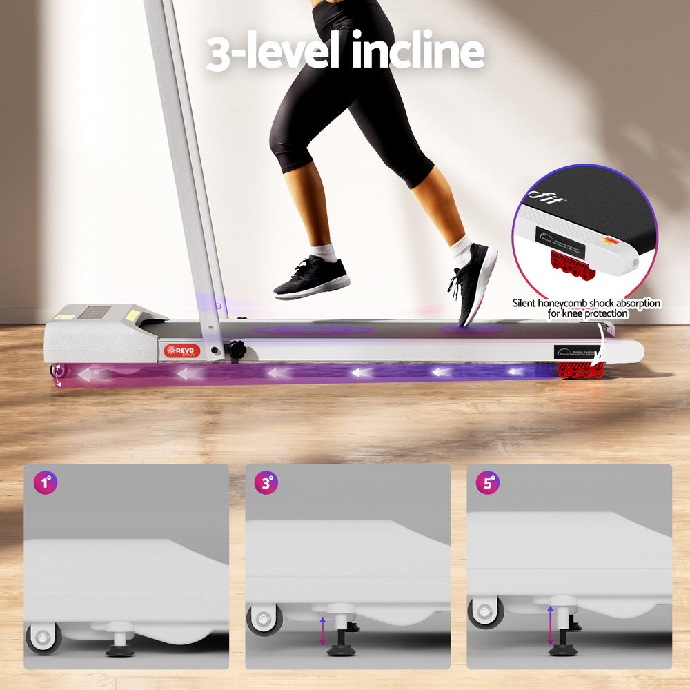 Everfit Treadmill Electric Walking Pad Incline Under Desk 380mm White