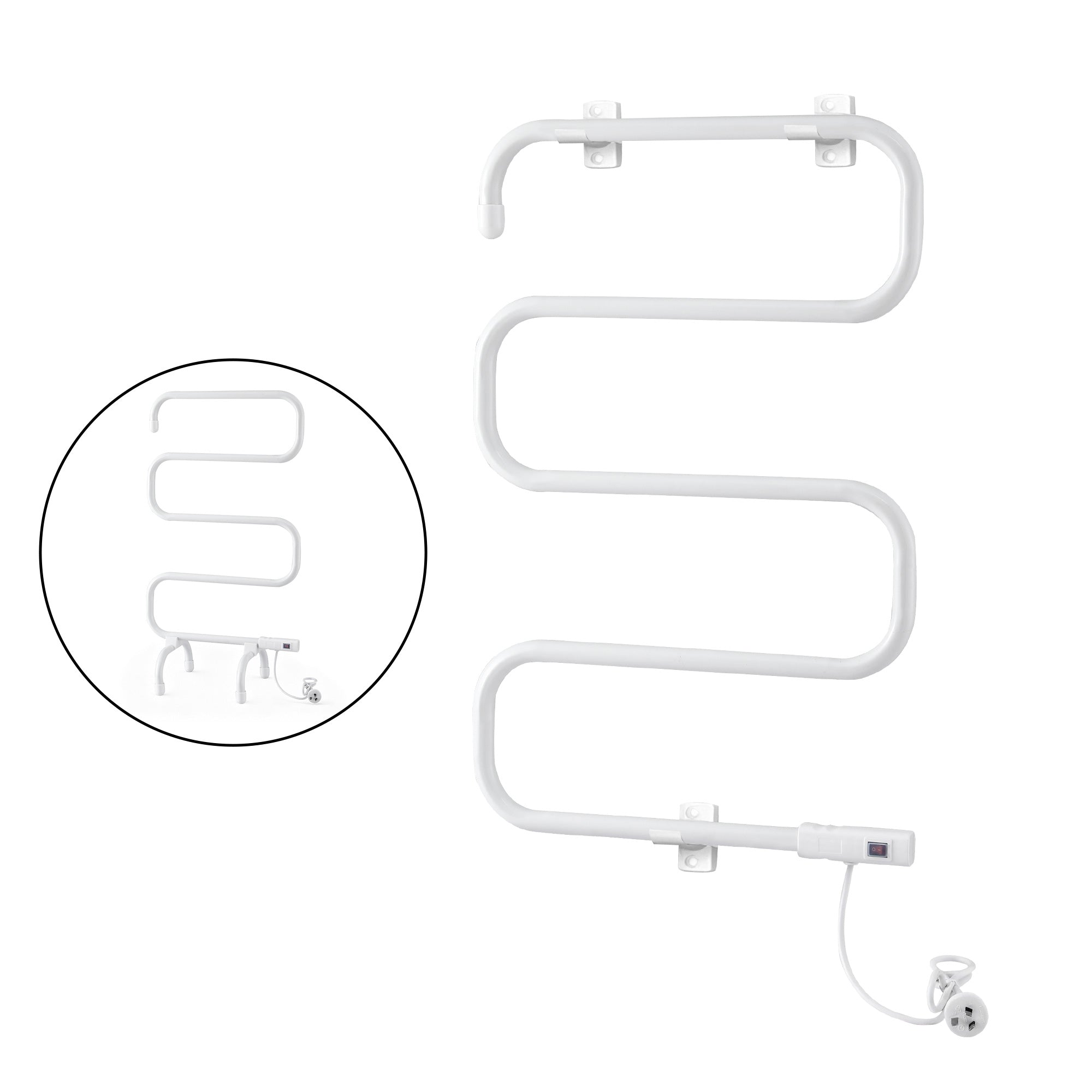 Devanti Heated Towel Rail Freestanding Wall Mounted S-Shape Electric Warmer Rack