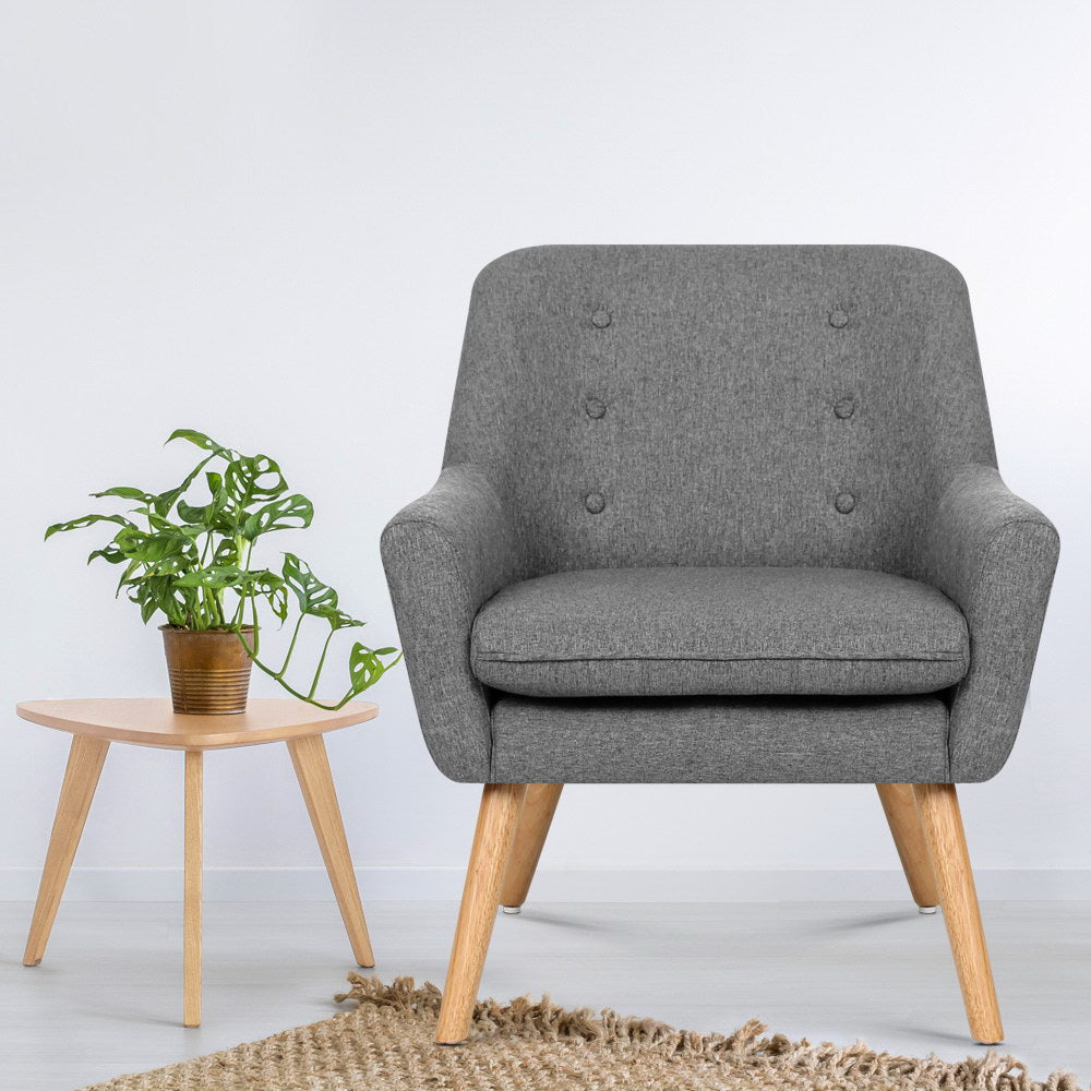 Artiss Armchair Linen Fabric Grey Charcoal