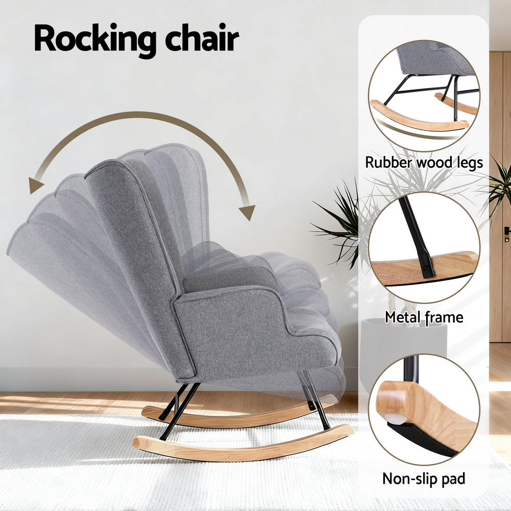 Artiss Rocking Armchair Nursing Chair Linen Fabric Grey