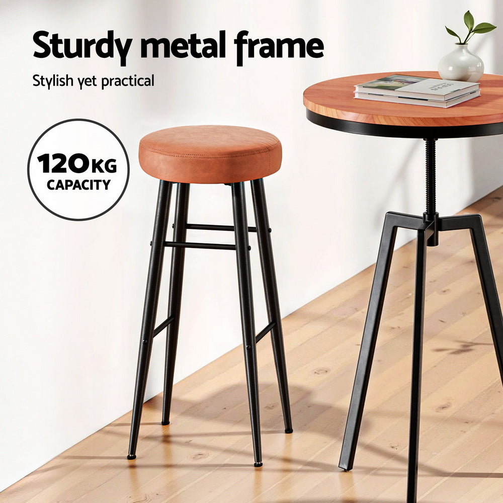 Artiss 4x Bar Stools Kitchen Dining Chairs Counter Round PU leather Lane Brown