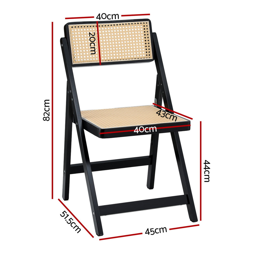 Artiss 2x Dining Chairs Wooden Rattan Foldable Black
