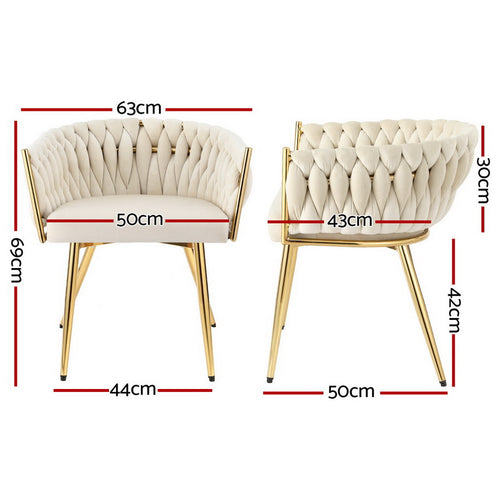 1 Set of 4 Artiss Dining Chairs Velvet Armchair Beige