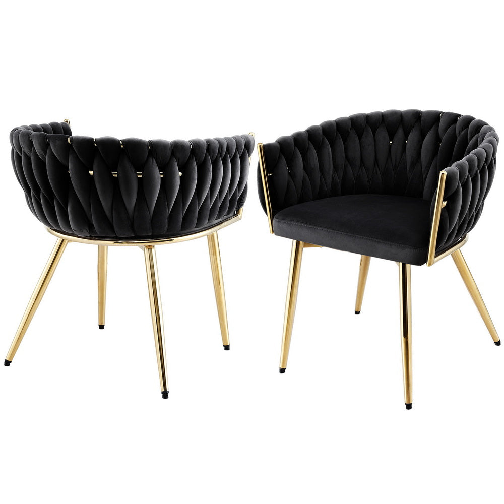 1 Set of 2 Artiss Dining Chairs Velvet Armchair Black