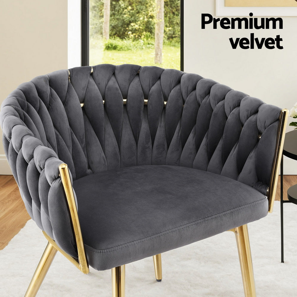 Artiss 1x Dining Chair Armchair Cafe Kitchen Lounge Chairs Velvet Weaving Grey