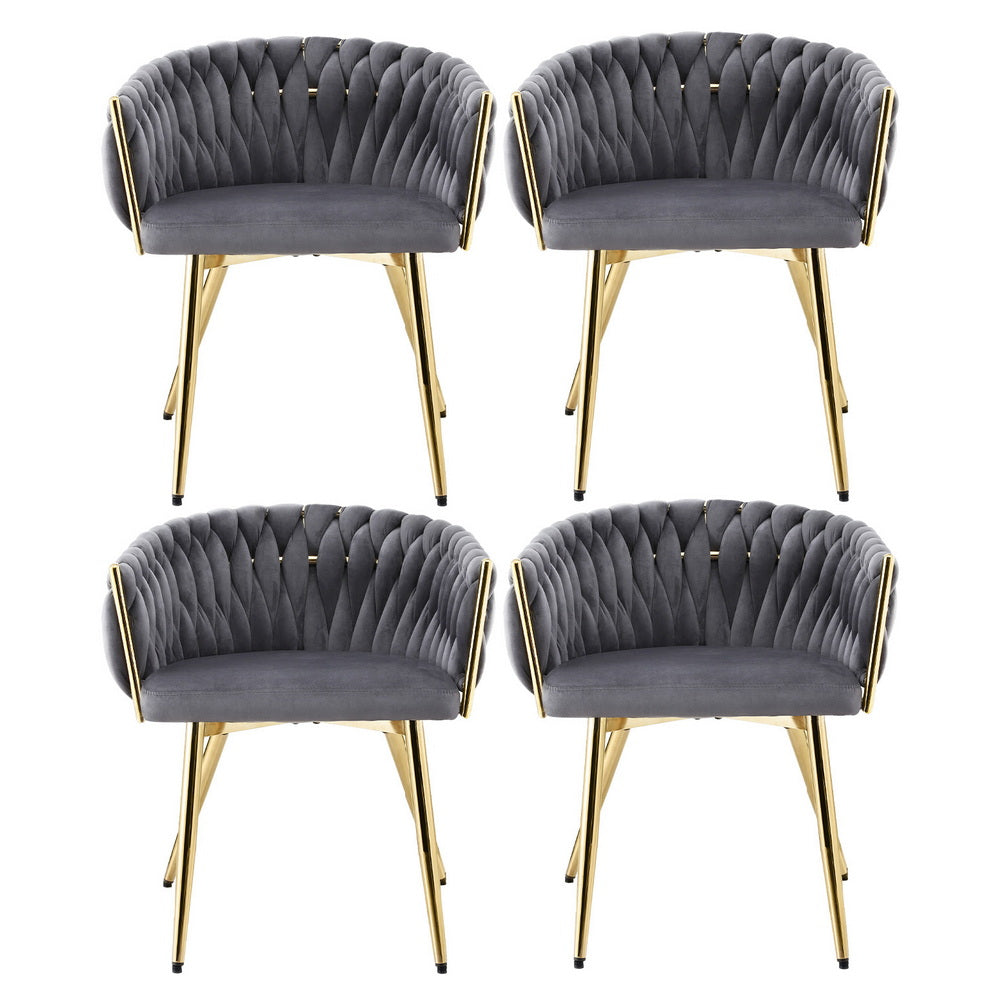 1 Set of 4 Artiss Dining Chairs Velvet Armchair Grey