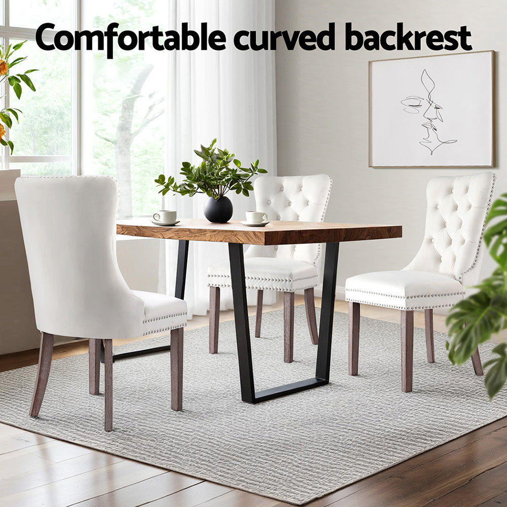 1 Set of 4 Artiss Dining Chairs Beige Velvet
