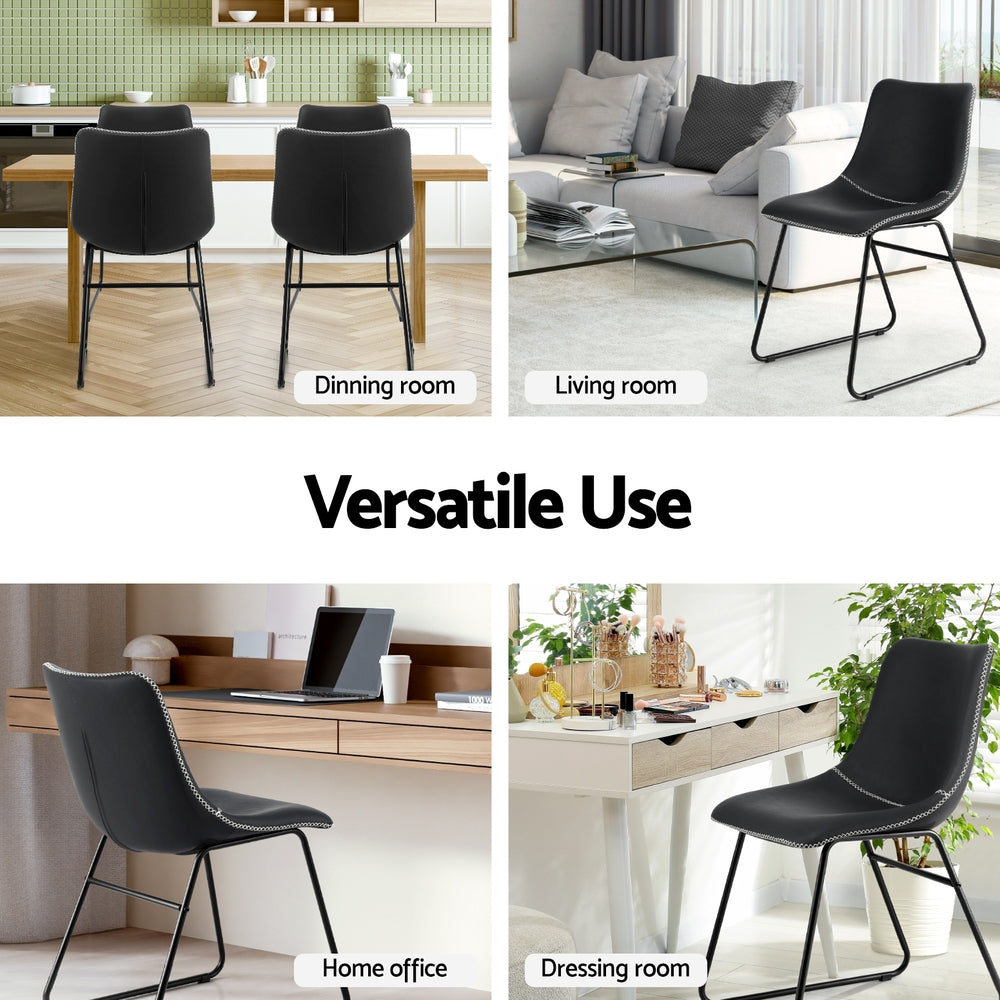 Artiss 2x Dining Chairs Retro PU Leather Kitchen Lounge Cafe Accent Chair Black