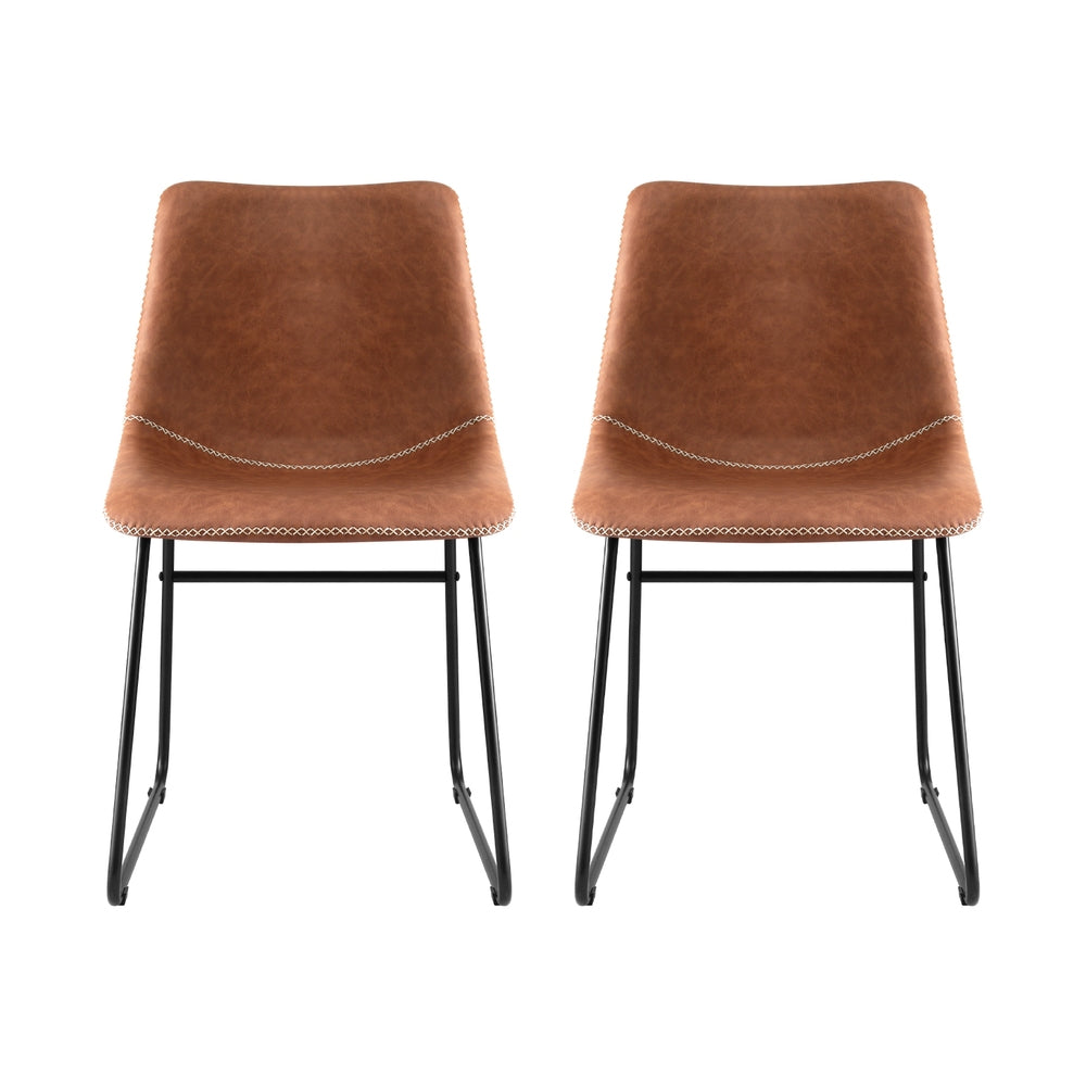Artiss 2x Dining Chairs Retro PU Leather Kitchen Lounge Cafe Accent Chair Brown