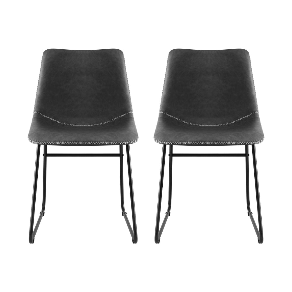 Artiss 2x Dining Chairs Retro PU Leather Kitchen Lounge Cafe Accent Chair Grey