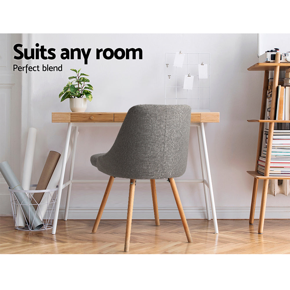 Artiss Dining Chairs Set of 2 Fabric Wooden Grey