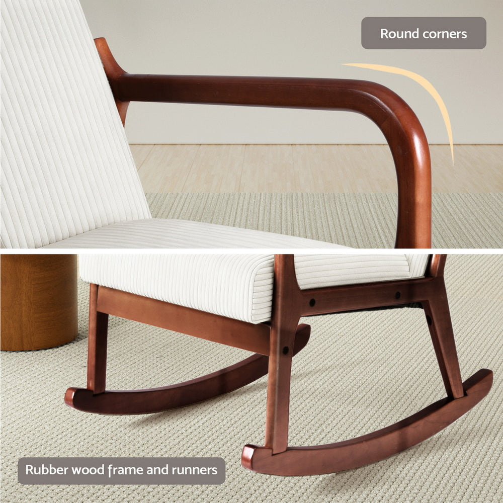 Artiss Rocking Armchair Nursing Chair Corduroy Beige
