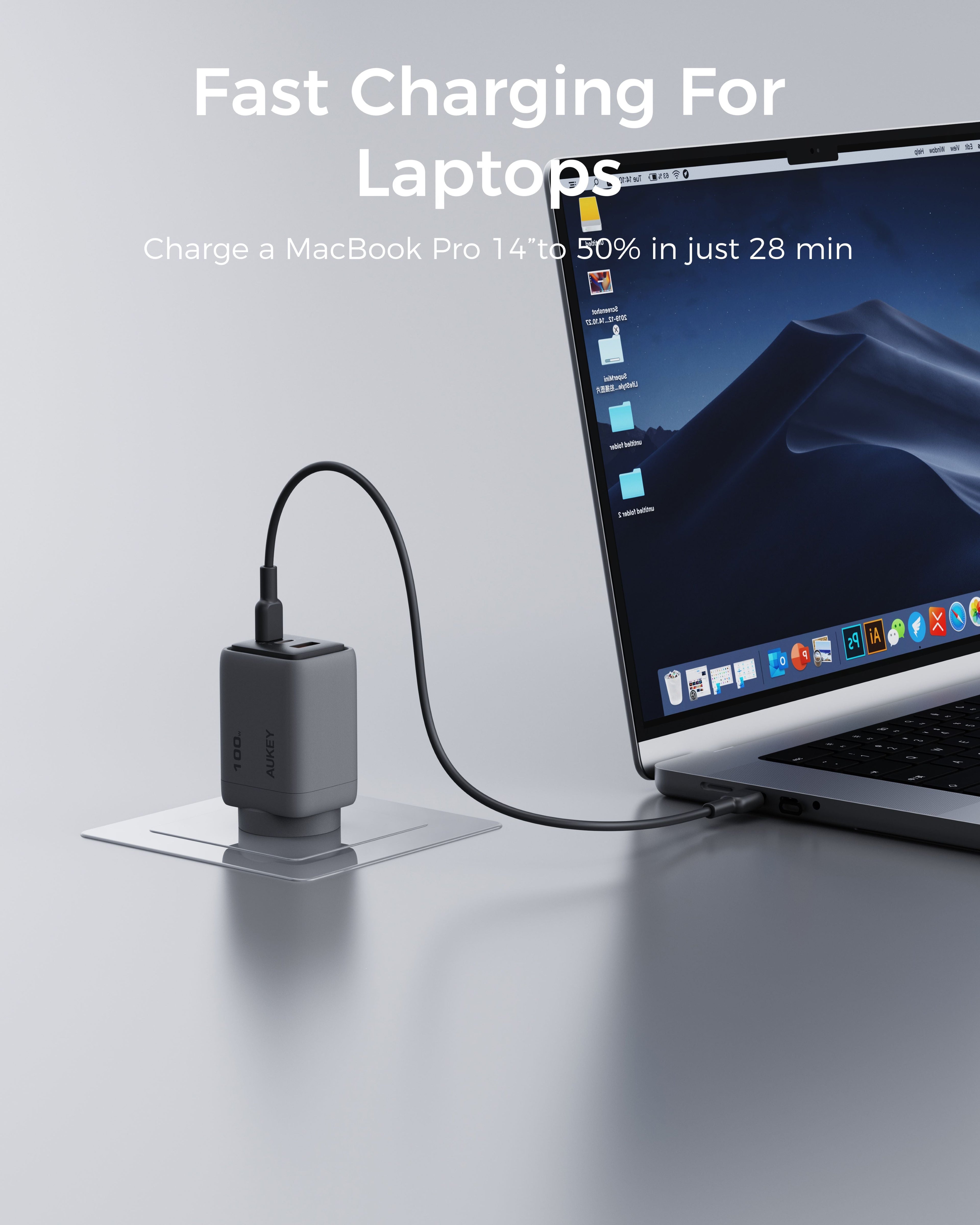 Aukey Comet 100W PD Fast Wall Charger GaN USB-C with 100W 1.8m USB-C to C Cable (PA-C5)