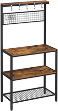 Industrial Kitchen Baker's Rack with Storage Shelves 10 Hooks and Metal Mesh Shelf 84 x 40 x 170 cm Rustic Brown