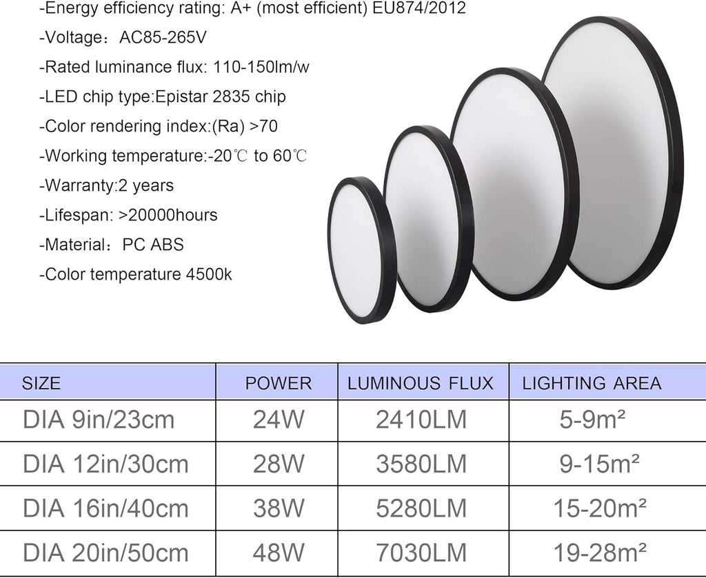 Flush Mount LED Ceiling Light, Natural, Black 48W