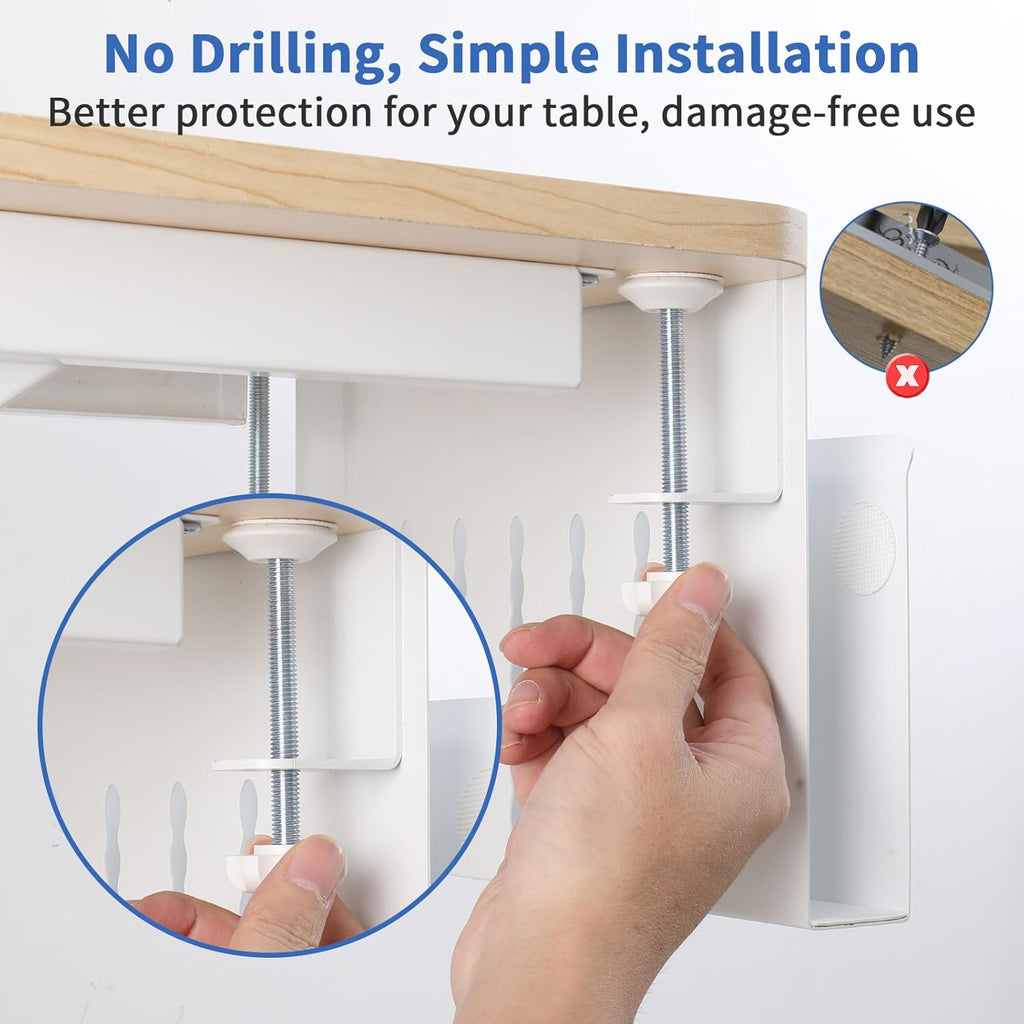 Under Desk Side Laptop Holder Storage with No Drill Cable Management Tray and Pen Storage for Office and Home