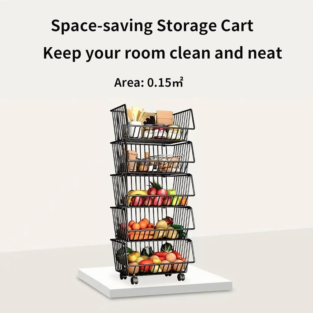 CARLA HOME Metal 5-Tier Rolling Vegetable and Fruit Basket Cart Stand for Kitchen