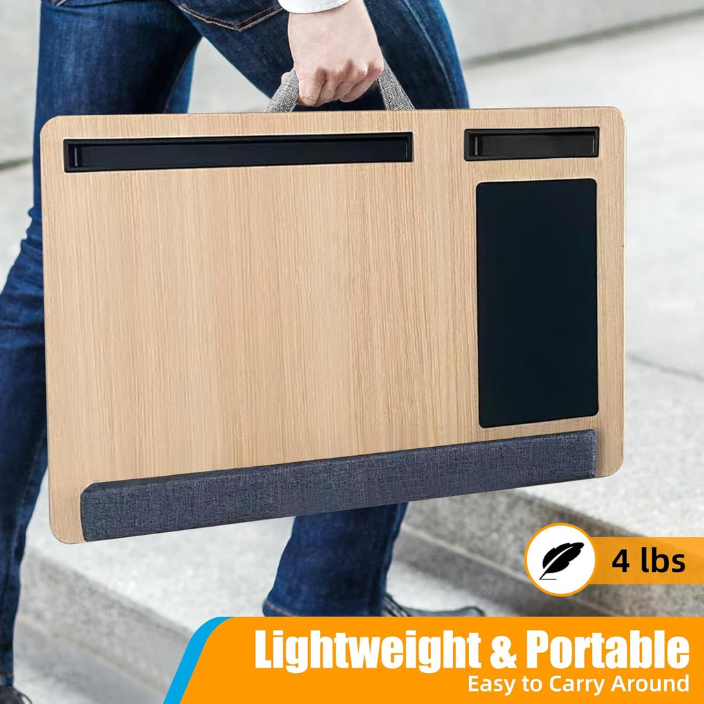 CARLA HOME Oversized Portable Lap Desk with Cushion,Mouse Pad, Tablet and Phone Holder which Fits Up to 17 Inch Laptops for Bed or Sofa (Brown)