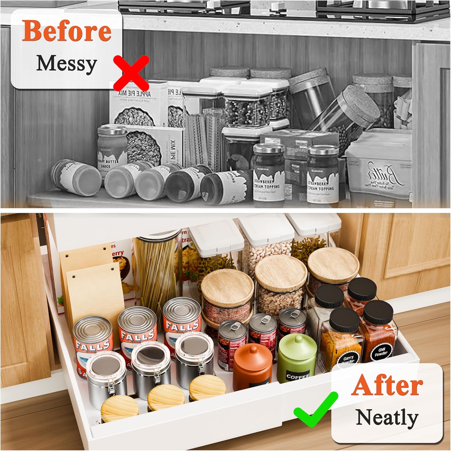 CARLA HOME Pack Pull Out Cabinet Organizer Expandable for Cabinets with Adjustable Slide Out Shelves and Easy Installation (White)