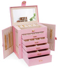 CARLA HOME 6-Layer Large Jewelry Box for Women withDrawers, Mirror, Lock, Necklace Hooks & Side Compartments for Rings, Earrings, Bracelets, Gifts (Pink)