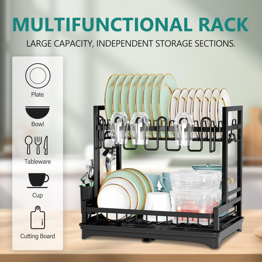 CARLA HOME Dish Drying Rack 2-Tier Kitchen Drainer with Drainboard