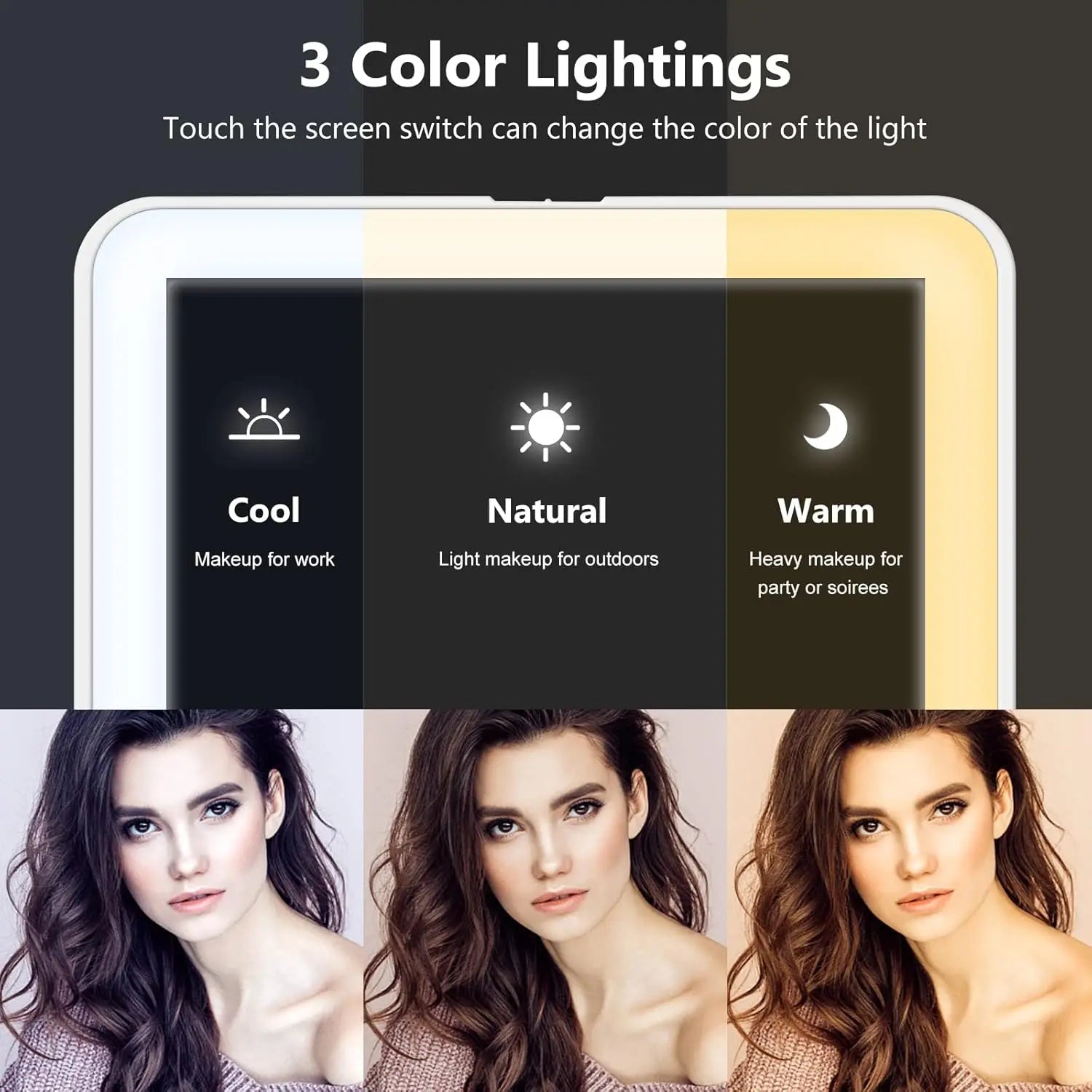 LED Travel Makeup Mirror 3 Light Modes USB