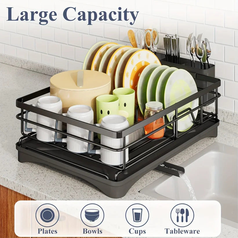 Large Dish Drying Rack with Drainboard Black