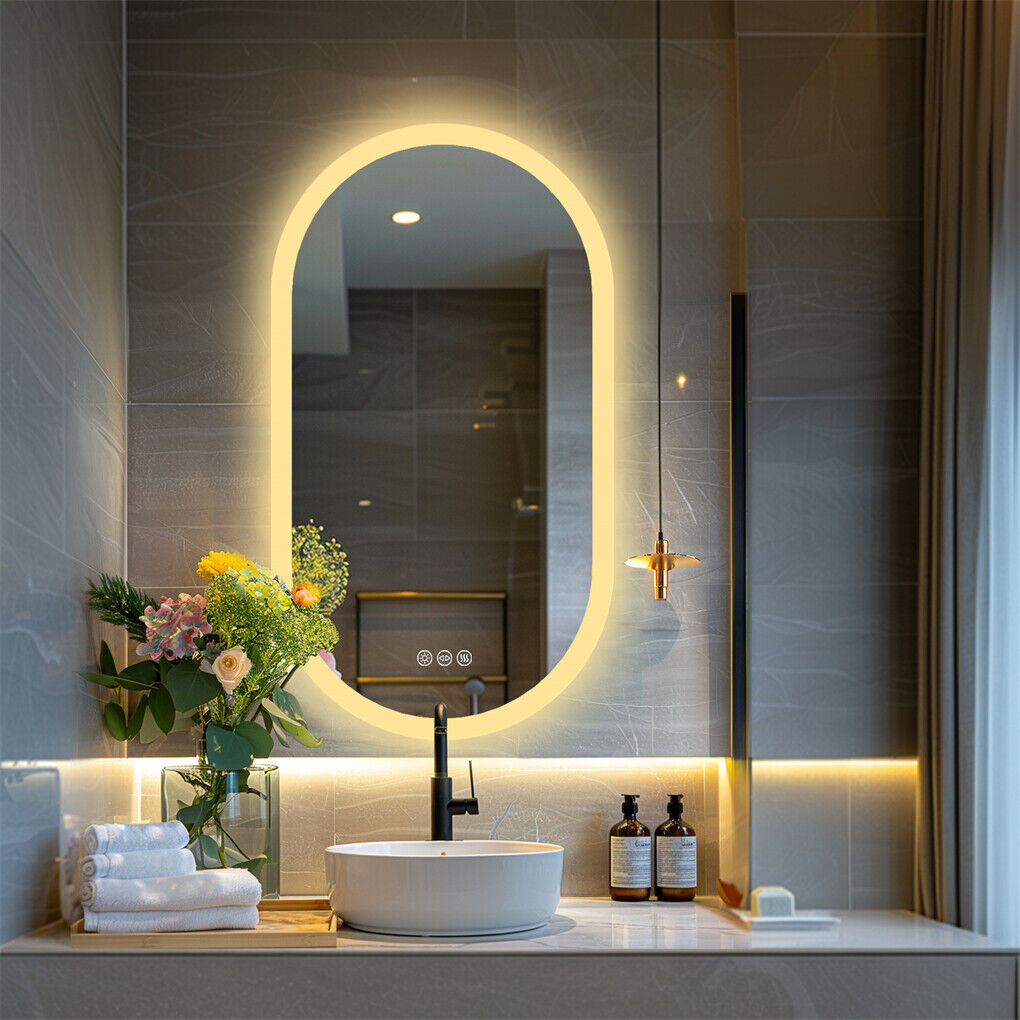 800x500mm LED Bathroom Mirror Oval Anti-Fog Dimmable Wall Mount
