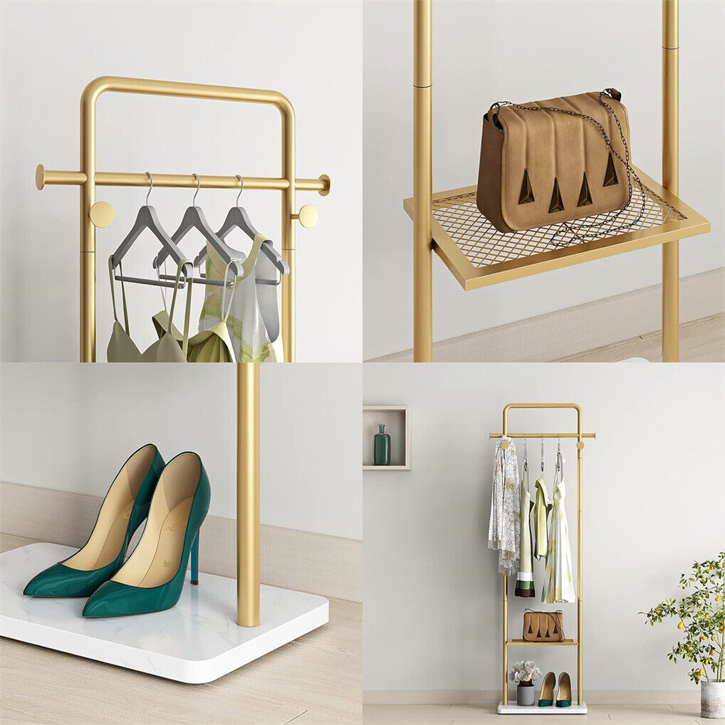 Gold Metal Coat Rack Stand Granite Base Hall Tree