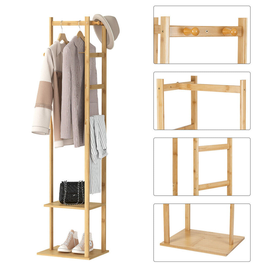 Bamboo Coat & Hat Rack Stand Shoe Shelf Thicken Wooden Hanger