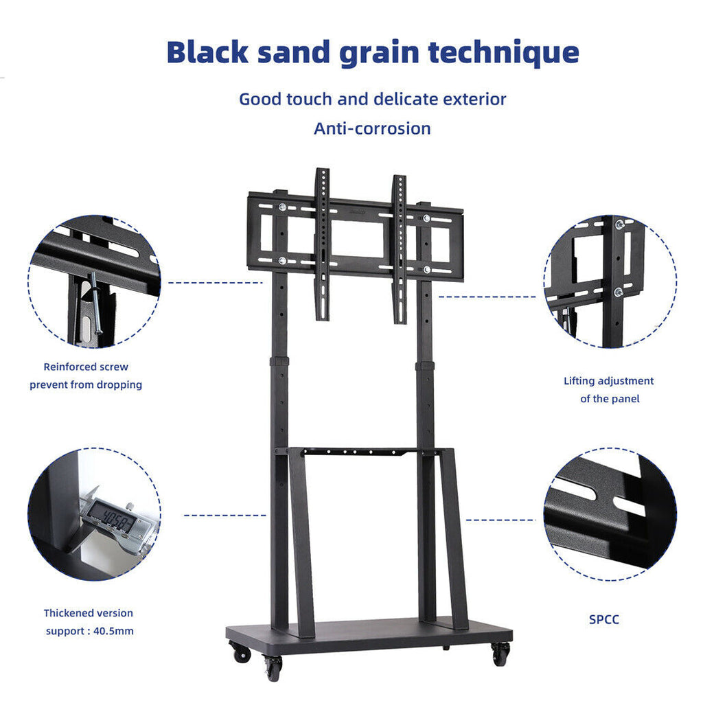 32-80 Rolling TV Stand with 2-Tier Shelf Adjustable Mount