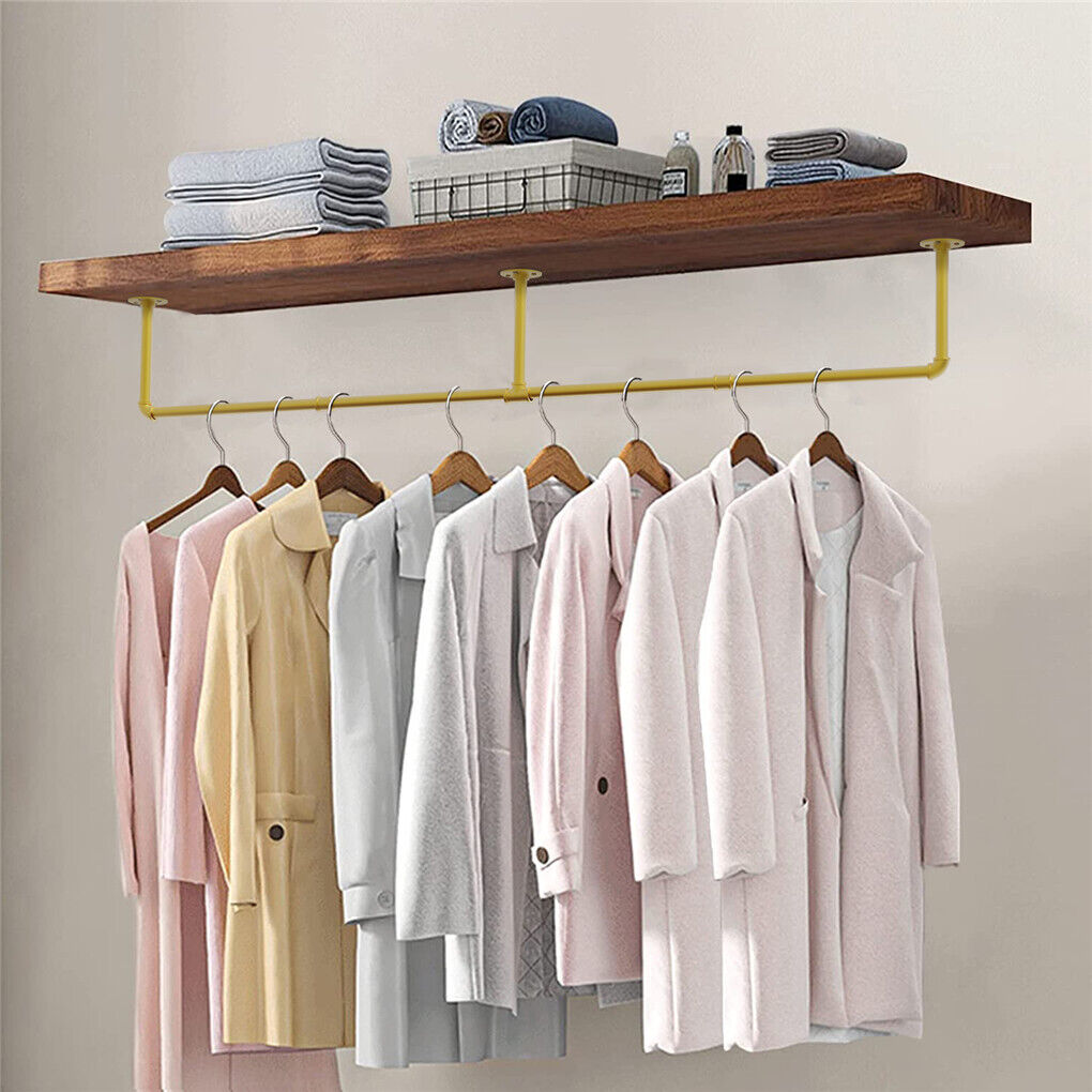 Vintage Iron Clothes Rail Gold Wall Mounted Garment Rack