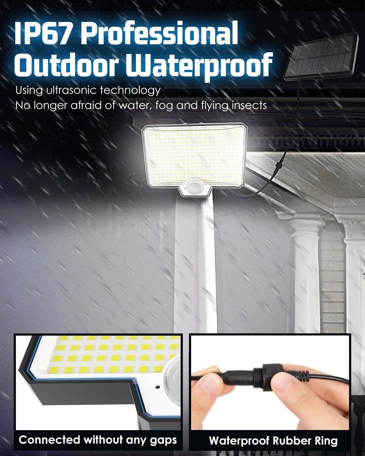 294 LED Solar Light Motion Sensor 6500K Black Outdoor Security Wall Flood Lamp